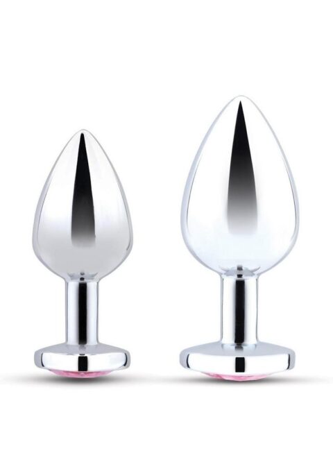 B-Vibe Jewel Metal Anal Plug Training Set (2 Piece) - Pink/Silver